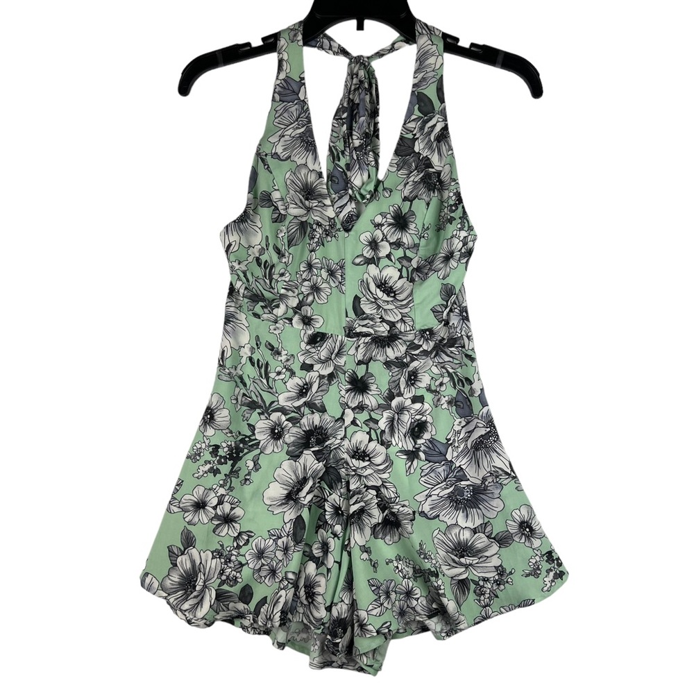 Solemio Floral Halter Romper Womens Size S Green Gray White